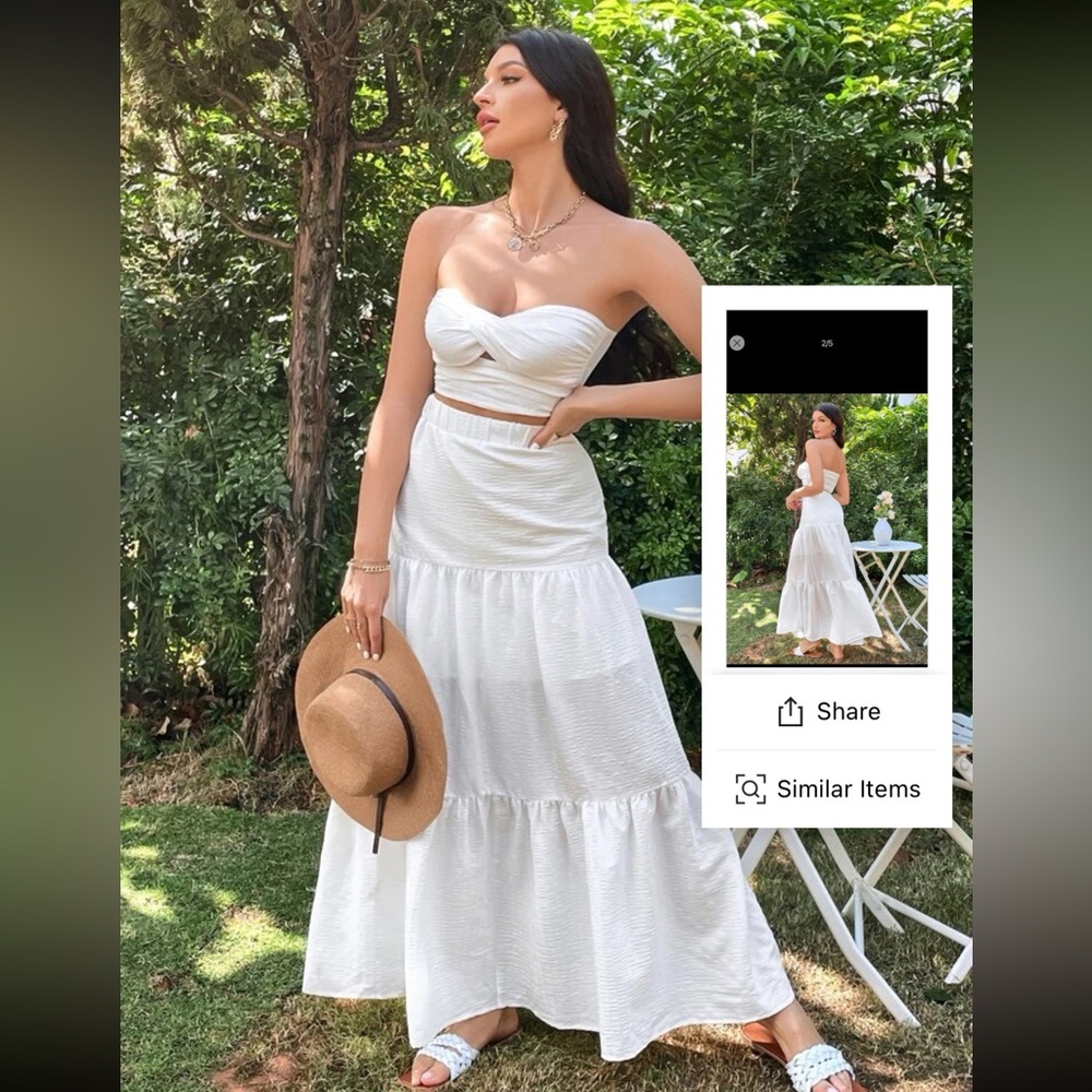 Twist Front Tube Top & Ruffle Hem Skirt boho summer dress two piece